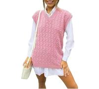 RIDDLED WITH STYLE Womens Cable Knitted Jumper Ladies Sleeveless V Neck Pullover Knitwear Tank Top Sweater Christmas Wear Winter Warm Wear Fancy Party Xmas Cable Knit Jumper Top Plus Size 8-20 Pink