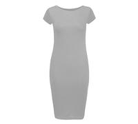 RIDDLED WITH STYLE Womens Cap Sleeve Scoop Neck Midi Dress Printed Plain Outfit Ladies Summer Wear Stretchy Bodycon Dress Light Grey UK 8-10