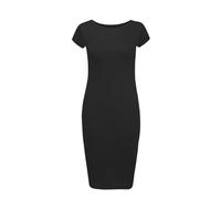 RIDDLED WITH STYLE Women's Cap Sleeve Scoop Neck Midi Dress Printed Plain Outfit Breathable Dress Ladies Summer Plain and Printed Wear Stretchy Plus Sizes Bodycon Dress (Black, UK 16-18)
