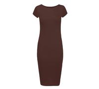 RIDDLED WITH STYLE Womens Cap Sleeve Scoop Neck Midi Dress Printed Plain Outfit Ladies Summer Wear Stretchy Bodycon Dress Brown UK 24-26