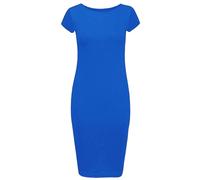 RIDDLED WITH STYLE Womens Cap Sleeve Scoop Neck Midi Dress Printed Plain Outfit Ladies Summer Wear Stretchy Bodycon Dress Royal Blue UK 20-22