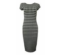RIDDLED WITH STYLE Womens Cap Sleeve Scoop Neck Midi Dress Printed Plain Outfit Ladies Summer Wear Stretchy Bodycon Dress Dogtooth UK 24-26