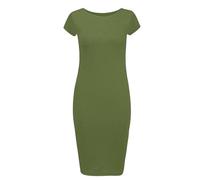 RIDDLED WITH STYLE Womens Cap Sleeve Scoop Neck Midi Dress Printed Plain Outfit Ladies Summer Wear Stretchy Bodycon Dress Khaki UK 16-18