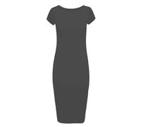 RIDDLED WITH STYLE Womens Cap Sleeve Scoop Neck Midi Dress Printed Plain Outfit Ladies Summer Wear Stretchy Bodycon Dress Charcoal UK 12-14