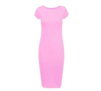RIDDLED WITH STYLE Womens Cap Sleeve Scoop Neck Midi Dress Printed Plain Outfit Ladies Summer Wear Stretchy Bodycon Dress Baby Pink UK 8-10