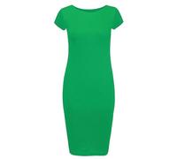 RIDDLED WITH STYLE Womens Cap Sleeve Scoop Neck Midi Dress Printed Plain Outfit Ladies Summer Wear Stretchy Bodycon Dress Jade Green UK 20-22