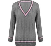 RIDDLED WITH STYLE Ladies Long Sleeves V Neck Cricket Cable Knitted Sweater
