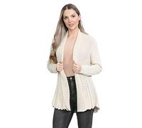 RIDDLED WITH STYLE Womens Crochet Knitted Waterfall Cardigan Open Front Sweater Ladies Winter Wear Long Sleeve Warm Cardigan Cream UK 12-14