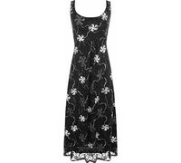 RIDDLED WITH STYLE Womens Floral Lace Foil Glitter Sleeveless Long Dress Ladies Evening Party Wedding Plus Size Strappy Maxi Dress Black/Silver UK 26-28