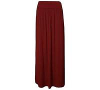 RIDDLED WITH STYLE Womens High Waist Fold Over Maxi Skirt Ladies Elasticated Waist Lightweight Plain Long Gypsy Maxi Skirt Casual Wear Fancy Party Wear Long Skirt Plus Size UK 8-26 Wine