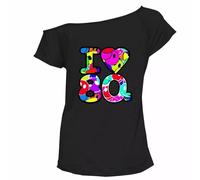 RIDDLED WITH STYLE Women's I Love 80s-90s Slogan Smiley Face Print Slash Neck T-Shirt Pop Star Top Fancy Lightweight Dress Ladies The 80s Cap Sleeve Outfit Sizes from UK 8-26