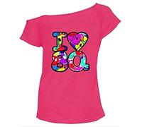 RIDDLED WITH STYLE Women's I Love The 80s Slogan Cap Sleeve Slash Neck T-Shirt Outfit Ladies I Love 90s Slogan Slash Neck T-Shirt Pop Star Top Fancy Lightweight Dress (Pink Smily I Love 80s, 24-26)