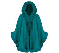 RIDDLED WITH STYLE Womens Italian Hooded Cape Poncho Faux Fur Trim Cardigan Ladies Winter Wear Wrap Coat Open Front Poncho Jumper Teal UK 8-10
