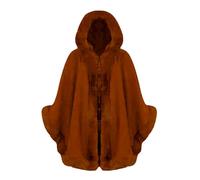 RIDDLED WITH STYLE Womens Italian Hooded Cape Poncho Faux Fur Trim Cardigan Ladies Long Sleeves Open Front Poncho Casual Wear Winter Wear Wrap Coat Open Front Top Jumper UK Sizes 8-22.