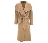 RIDDLED WITH STYLE Womens Italian Long Duster Coat French Belted Trench Coat Ladies Winter Warm Watefall Drape Cardigan Jacket Coat Camel UK 10