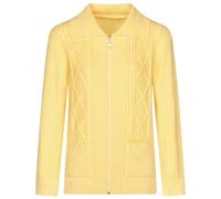 RIDDLED WITH STYLE Womens Long Sleeve Zip Up Cable Cardigan Collared Sweater Top Ladies Winter Wear Knitted Pocketed Cardigan Winter Warm Sweaters Yellow UK 12-14