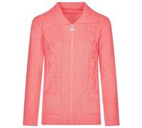 RIDDLED WITH STYLE Womens Long Sleeve Zip Up Cable Cardigan Collared Sweater Top Ladies Winter Wear Knitted Pocketed Cardigan Winter Warm Sweaters Coral UK 20-22
