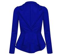RIDDLED WITH STYLE Womens Long Sleeves Crop Frill Shift Slim Fit Peplum Blazer Jacket Coat (Royal Blue, UK 14)