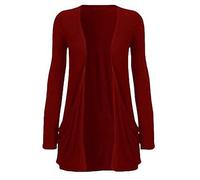 RIDDLED WITH STYLE Womens Long Sleeves Pocket Open Front Boyfriend Cardigan Top#(Wine Pocket Boyfriend Cardigan#UK 12-14#Womens)