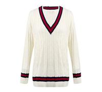 RIDDLED WITH STYLE Womens Long Sleeves V Neck Cricket Cable Knitted Sweater#(Cream Jumper#UK 12-14#Womens)