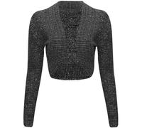 RIDDLED WITH STYLE Womens Lurex Bolero Shrug Ladies Long Sleeve Open Front Knitted Bolero Shrug Wedding Top Knitted Cardigan Christmas Wear Winter Warm Wear Lurex Shrug Plus Size 8-20 Charcoal