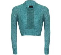 RIDDLED WITH STYLE Womens Lurex Bolero Shrug Ladies Long Sleeve Open Front Knitted Bolero Shrug Wedding Top Knitted Cardigan Christmas Wear Winter Warm Wear Lurex Shrug Plus Size 8-20 Teal