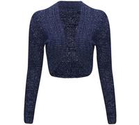 RIDDLED WITH STYLE Women Long Sleeve Lurex Bolero Shrug Ladies Knitted Open Front Party Wear Cardigan Navy
