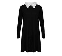 RIDDLED WITH STYLE Womens Peter Pan Collar Swing Dress Ladies Long Sleeve Plain Collar Flared Swing Dress Christmas wear Winter Warm Wear Fancy Party Peter Pan Dress Plus Size 8-34 Black/White