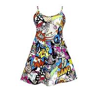 RIDDLED WITH STYLE Womens Plain and Printed Sleeveless Round Neck Cami Swing Dress Ladies Camisole Vest Top Strappy Swing Dress Casual Summer Wear Beach Wear Top UK Size 8-26
