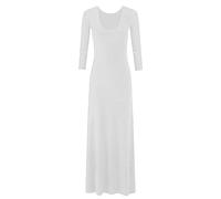 RIDDLED WITH STYLE Womens Plain Flared Stretchy Maxi Dress Long Sleeve Long Party Outfit Ladies Summer Winter Wedding Ceremony Long Jersey Dress Night Party Outfit UK 8-26 White