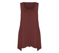 RIDDLED WITH STYLE Womens Plus Size Plain Hanky Hem Shirt Ladies Long Sleeveless Scoop Neck Tunic Style Vest Top Casual Gym Wear Flared Vest Top UK 8 to 30 Wine