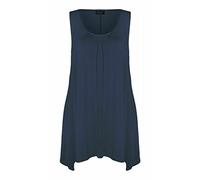 RIDDLED WITH STYLE Womens Plus Size Plain Hanky Hem Shirt Ladies Long Sleeveless Scoop Neck Tunic Style Vest Top Casual Gym Wear Flared Vest Top UK 8 to 30 Navy