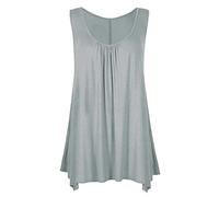 RIDDLED WITH STYLE Womens Plus Size Plain Hanky Hem Shirt Ladies Long Sleeveless Scoop Neck Tunic Style Vest Top Casual Gym Wear Flared Vest Top UK 8 to 30 Light Grey