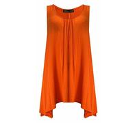 RIDDLED WITH STYLE Womens Plus Size Plain Hanky Hem Shirt Ladies Long Sleeveless Scoop Neck Tunic Style Vest Top Casual Gym Wear Flared Vest Top UK 8 to 30 Orange