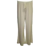 RIDDLED WITH STYLE Women's Plus Size Plain Tie Up Elasticated Waist Palazzo Pants Ladies ITY Wide Leg Flared Baggy Trousers Comfortable Stretch Summer Casual Size UK 12-28 Cream