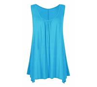 RIDDLED WITH STYLE Womens Sleeveless Plain Hanky Hem Top Ladies Solid Colors Gathered Top Scoop Neck Tunic Style Shirt Casual Gym Wear Flared Vest Top UK 8 to 30 Turquoise