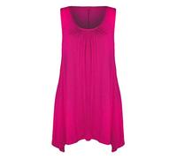 RIDDLED WITH STYLE Womens Sleeveless Plain Hanky Hem Top Ladies Solid Colors Gathered Top Scoop Neck Tunic Style Shirt Casual Gym Wear Flared Vest Top UK 8 to 30 Cerise