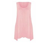 RIDDLED WITH STYLE Womens Sleeveless Plain Hanky Hem Top Ladies Solid Colors Gathered Top Scoop Neck Tunic Style Shirt Casual Gym Wear Flared Vest Top UK 8 to 30 Baby Pink