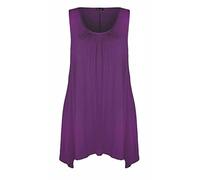 RIDDLED WITH STYLE Womens Sleeveless Plain Hanky Hem Top Ladies Solid Colors Gathered Top Scoop Neck Tunic Style Shirt Casual Gym Wear Flared Vest Top UK 8 to 30 Purple