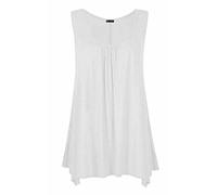 RIDDLED WITH STYLE Womens Sleeveless Plain Hanky Hem Top Ladies Solid Colors Gathered Top Scoop Neck Tunic Style Shirt Casual Gym Wear Flared Vest Top UK 8 to 30 White