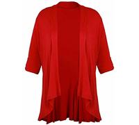 RIDDLED WITH STYLE Womens Turn Up Button Sleeves Open Front Waterfall Cardigan Ladies Open Front Dip Hem Cardigan Casual Wear Fancy Party Cardigan Top Plus Sizes UK 14-30 Red