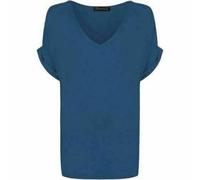 RIDDLED WITH STYLE Womens Turn Up Short Sleeve V Neck Top Printed Plain Shirt Ladies Summer Wear Relax Fit Tunic Top Teal UK 16-18