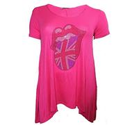 RIDDLED WITH STYLE Womens Union Jack Diamante Hanky Hem Top Dress Ladies Summer Fashion Plus Size Long Tunic Shirt Cerise UK 16