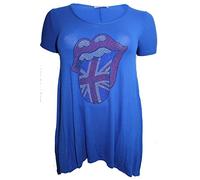 RIDDLED WITH STYLE Womens Union Jack Diamante Hanky Hem Top Dress Ladies Summer Fashion Plus Size Long Tunic Shirt Royal Blue UK 14