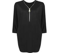 RIDDLED WITH STYLE Womens Zip Up Baggy Dip Hem Top Ladies Long Sleeve Half Zip Up Neck Baggy Oversized Batwing Jumper Top Casual Christmas Wear Fancy Party Xmas Top Jumper Plus Size 12-26 Black