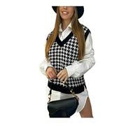 RIDDLEDWITHSTYLE Womens Dogtooth V Neck Knitted Vest Top#(Black#UK 12-14#Womens)