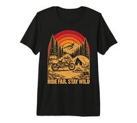 Ride Far Stay Wild Motorcycle Adventure Nature Retro Premium T-Shirt