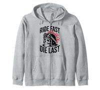 Ride Fast Die Last Winged Skull Design Zip Hoodie
