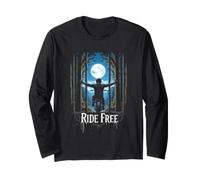 Ride Free Biker Silhouette Against Full Moon Long Sleeve T-Shirt
