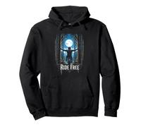 RIDE FREE Biker Silhouette Against Full Moon Pullover Hoodie